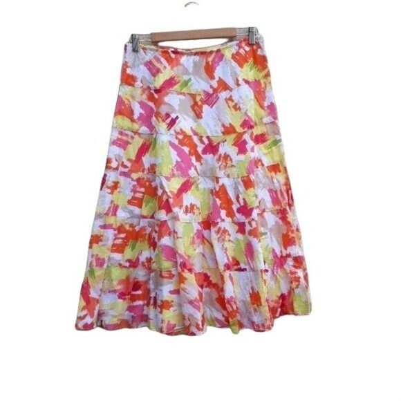 Y2K Skirt Prairie 100% Cotton Full Elastic Waist Abstract Neon Brush Stroke 12P - Picture 1 of 8